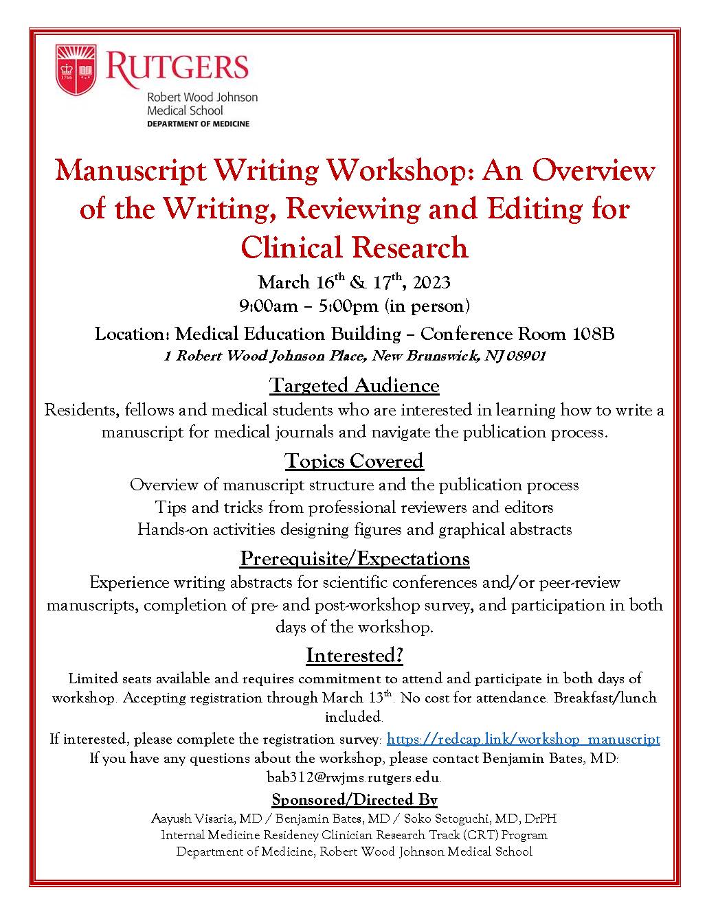 Clinical Manuscript Workshop Flyer – 2023