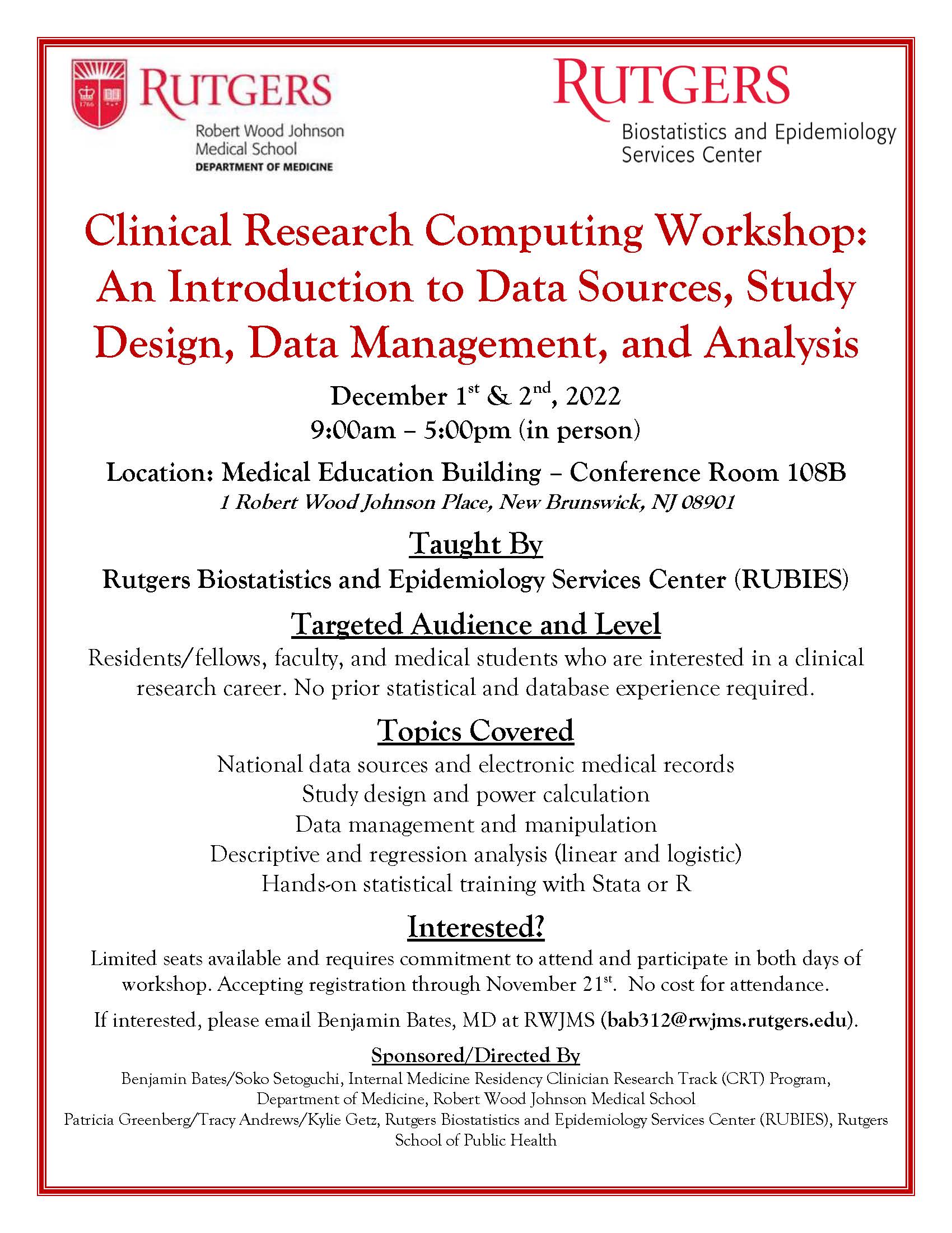 Clinical Research Workshop Flyer – 2022